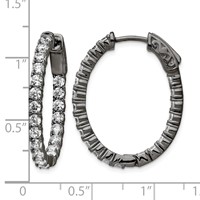 Sterling Shimmer Black Rhodium-plated 42 Stone 2.5mm CZ in and Out Oval Hinged Hoop Earrings view 4