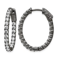 Sterling Shimmer Black Rhodium-plated 42 Stone 2.5mm CZ in and Out Oval Hinged Hoop Earrings view 1