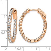 Sterling Shimmer Sterling Silver Rose-tone Flash Rose Gold-plated 42 Stone 2.5mm CZ in and Out Oval Hinged Hoop Earrings view 4