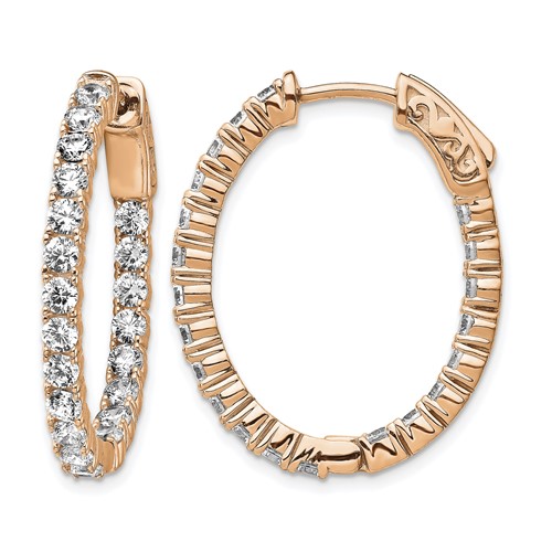 Sterling Shimmer Sterling Silver Rose-tone Flash Rose Gold-plated 42 Stone 2.5mm CZ in and Out Oval Hinged Hoop Earrings