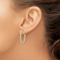 Sterling Shimmer Sterling Silver Gold-tone Flash Gold-plated 42 Stone 2.5mm CZ in and Out Oval Hinged Hoop Earrings view 3