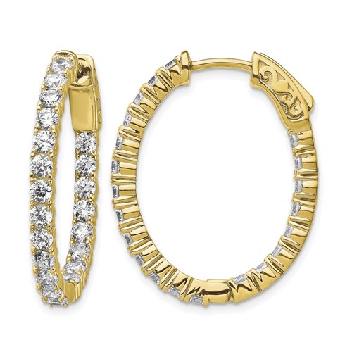 Sterling Shimmer Sterling Silver Gold-tone Flash Gold-plated 42 Stone 2.5mm CZ in and Out Oval Hinged Hoop Earrings