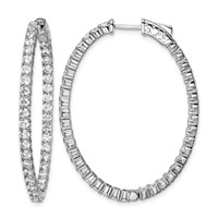 Sterling Shimmer Sterling Silver Rhodium-plated 78 Stone 2.5mm CZ in and Out Oval Hinged Hoop Earrings view 1