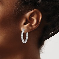 Sterling Shimmer Sterling Silver Rhodium-plated 34 Stone 3.0mm CZ in and Out Oval Hinged Hoop Earrings view 3