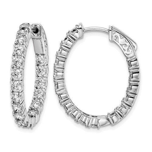 Sterling Shimmer Sterling Silver Rhodium-plated 34 Stone 3.0mm CZ in and Out Oval Hinged Hoop Earrings