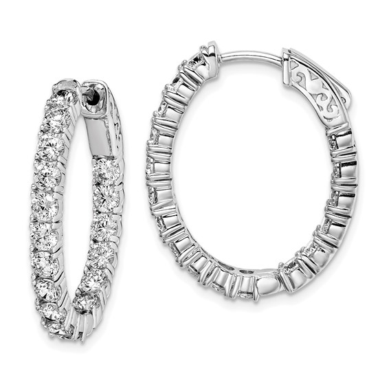Sterling Silver 3mm CZ Oval Hinged Hoops