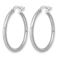 Sterling Silver Rhodium-plated 2mm Round Hoop Earrings view 2