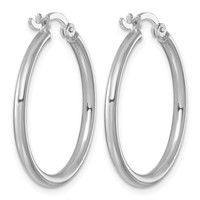 Sterling Silver Rhodium-plated 2mm Round Hoop Earrings view 4
