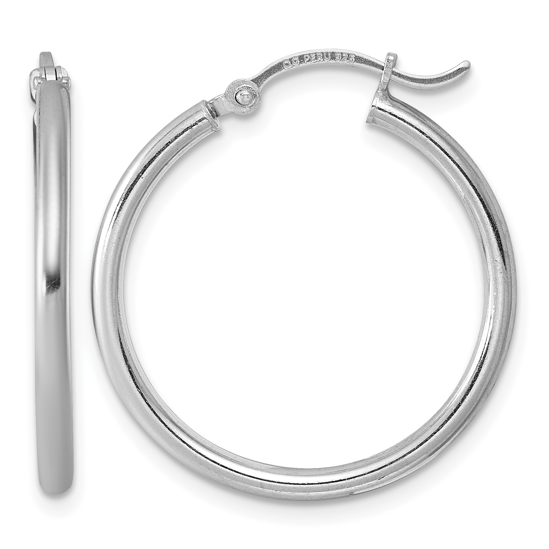 Sterling Silver Rhodium-plated 2mm Round Hoop Earrings (QE800)