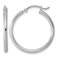 Sterling Silver Rhodium-plated 2mm Round Hoop Earrings view 1