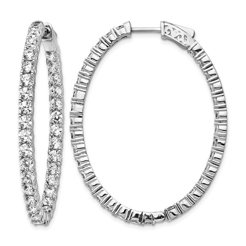 Sterling Shimmer Sterling Silver Rhodium-plated 66 Stone 3.0mm CZ in and Out Oval Hinged Hoop Earrings