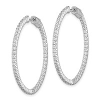 Sterling Shimmer Sterling Silver Rhodium-plated 100 Stone 1.7mm CZ in and Out Round Hinged Hoop Earrings view 2