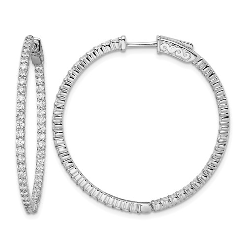 Sterling Shimmer Sterling Silver Rhodium-plated 100 Stone 1.7mm CZ in and Out Round Hinged Hoop Earrings