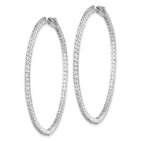 Sterling Shimmer Sterling Silver Rhodium-plated 150 Stone 1.7mm CZ in and Out Round Hinged Hoop Earrings view 2