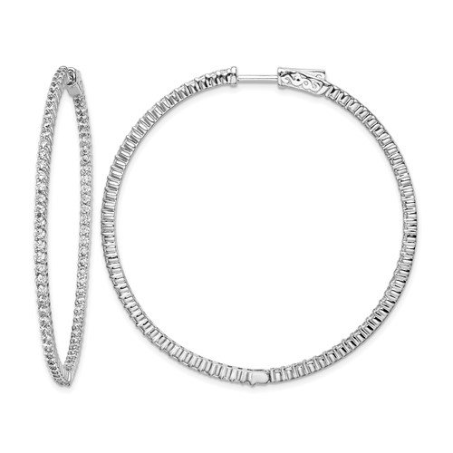Sterling Shimmer Sterling Silver Rhodium-plated 150 Stone 1.7mm CZ in and Out Round Hinged Hoop Earrings
