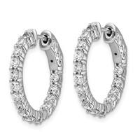 Sterling Shimmer Sterling Silver Rhodium-plated 30 Stone 2.3mm CZ in and Out Round Hinged Hoop Earrings view 2