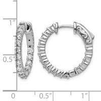 Sterling Shimmer Sterling Silver Rhodium-plated 30 Stone 2.3mm CZ in and Out Round Hinged Hoop Earrings view 4