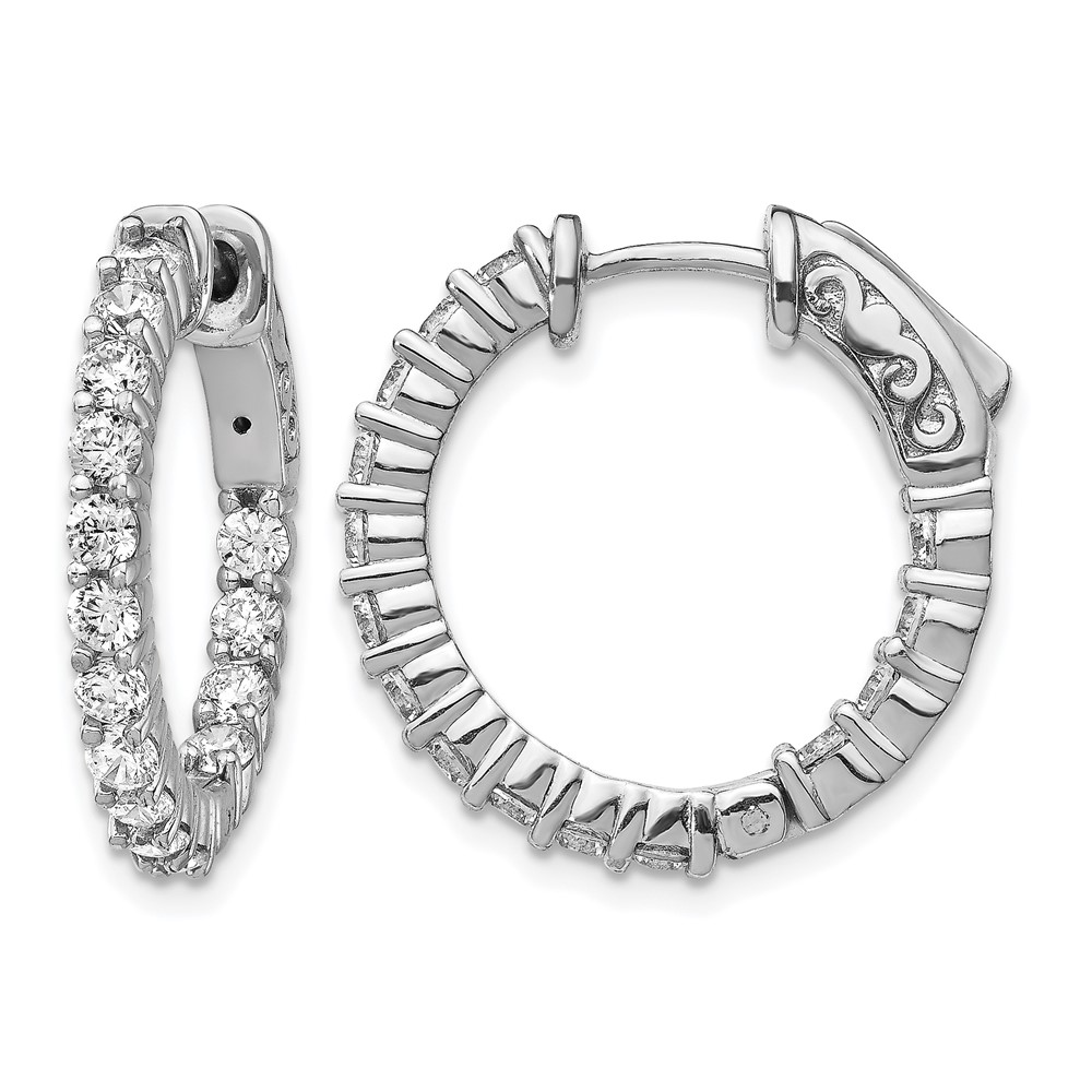 Sterling Shimmer Sterling Silver Rhodium-plated 30 Stone 2.3mm CZ in and Out Round Hinged Hoop Earrings
