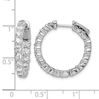 Sterling Shimmer Sterling Silver Rhodium-plated 30 Stone 3mm CZ in and Out Round Hinged Hoop Earrings view 4
