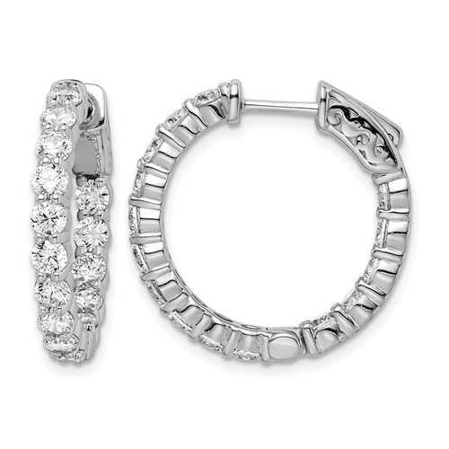 Sterling Shimmer Sterling Silver Rhodium-plated 30 Stone 3mm CZ in and Out Round Hinged Hoop Earrings