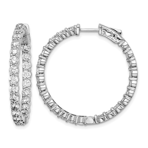 Sterling Shimmer Sterling Silver Rhodium-plated 50 Stone 3mm CZ in and Out Round Hinged Hoop Earrings