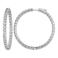 Sterling Shimmer Sterling Silver Rhodium-plated 70 Stone 3mm CZ in and Out Round Hinged Hoop Earrings view 1