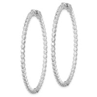 Sterling Shimmer Sterling Silver Rhodium-plated 90 Stone 2mm CZ in and Out Round Hinged Hoop Earrings view 2