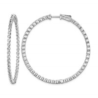 Sterling Shimmer Sterling Silver Rhodium-plated 90 Stone 2mm CZ in and Out Round Hinged Hoop Earrings view 1