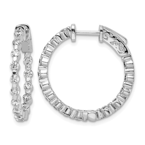Sterling Shimmer Sterling Silver Rhodium-plated 30 Stone 2.3mm CZ in and Out Round Hinged Hoop Earrings