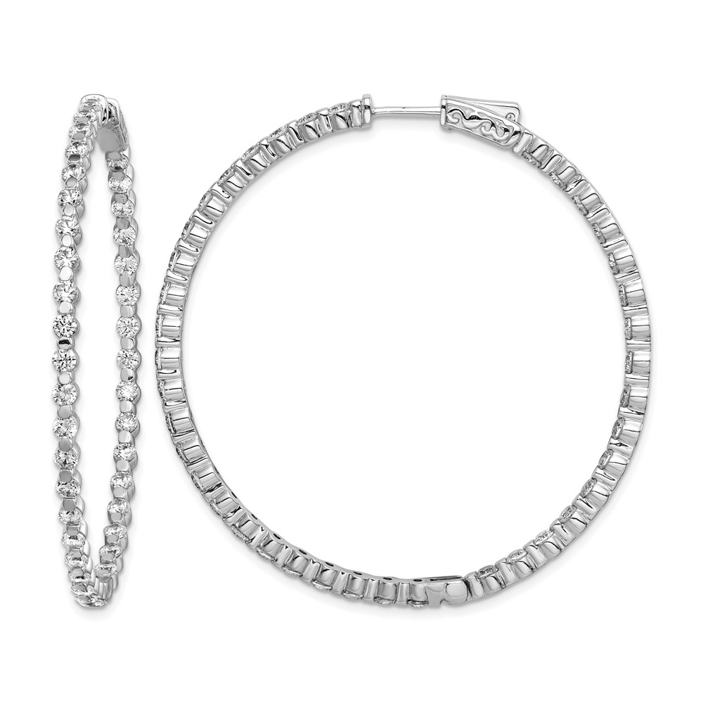 Sterling Shimmer Sterling Silver Rhodium-plated 78 Stone 2.3mm CZ in and Out Round Hinged Hoop Earrings