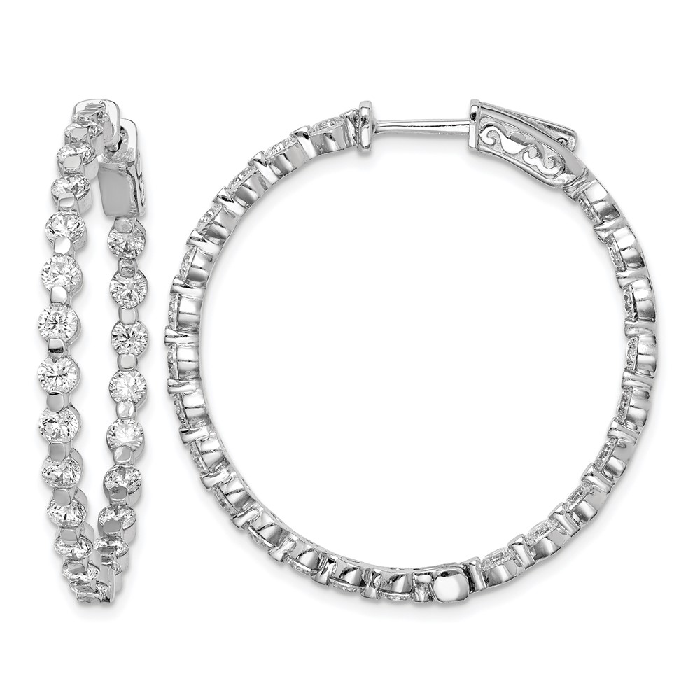 Sterling Shimmer Sterling Silver Rhodium-plated 46 Stone 2.75mm CZ in and Out Round Hinged Hoop Earrings