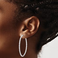 Sterling Shimmer Sterling Silver Rhodium-plated 78 Stone 2.75mm CZ in and Out Round Hinged Hoop Earrings view 3