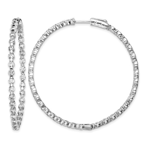 Sterling Shimmer Sterling Silver Rhodium-plated 78 Stone 2.75mm CZ in and Out Round Hinged Hoop Earrings