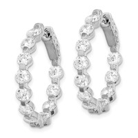 Sterling Shimmer Sterling Silver Rhodium-plated 22 Stone 3.5mm CZ in and Out Round Hinged Hoop Earrings view 2
