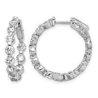 Sterling Shimmer Sterling Silver Rhodium-plated 22 Stone 3.5mm CZ in and Out Round Hinged Hoop Earrings view 1