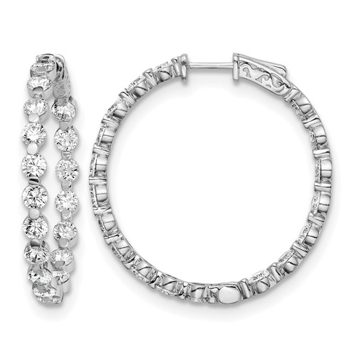 Sterling Shimmer Sterling Silver Rhodium-plated 36 Stone 3.5mm CZ in and Out Round Hinged Hoop Earrings