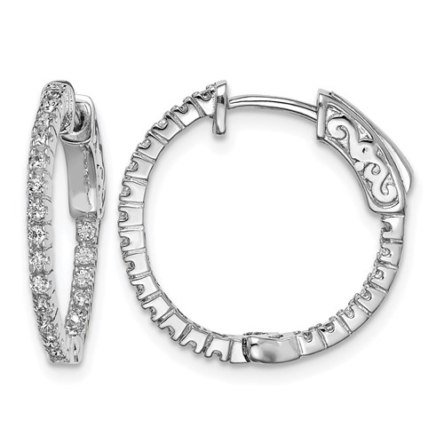 Sterling Shimmer Sterling Silver Rhodium-plated 42 Stone 1.3mm CZ in and Out Round Hinged Hoop Earrings
