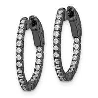 Sterling Shimmer Black Rhodium-plated 42 Stone 1.3mm CZ in and Out Round Hinged Hoop Earrings view 2