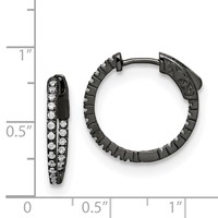 Sterling Shimmer Black Rhodium-plated 42 Stone 1.3mm CZ in and Out Round Hinged Hoop Earrings view 4