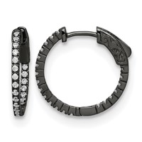 Sterling Shimmer Black Rhodium-plated 42 Stone 1.3mm CZ in and Out Round Hinged Hoop Earrings view 1