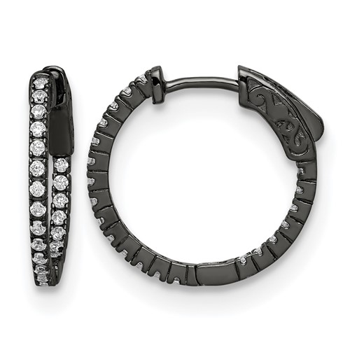 Sterling Shimmer Black Rhodium-plated 42 Stone 1.3mm CZ in and Out Round Hinged Hoop Earrings