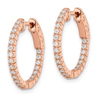 Sterling Shimmer Sterling Silver Rose-tone Rose Gold-plated 42 Stone 1.3mm CZ in and Out Round Hinged Hoop Earrings view 2
