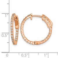 Sterling Shimmer Sterling Silver Rose-tone Rose Gold-plated 42 Stone 1.3mm CZ in and Out Round Hinged Hoop Earrings view 4