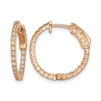 Sterling Shimmer Sterling Silver Rose-tone Rose Gold-plated 42 Stone 1.3mm CZ in and Out Round Hinged Hoop Earrings view 1