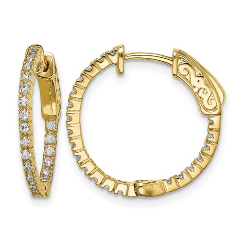 Sterling Shimmer Sterling Silver Gold-tone Flash Gold-plated 42 Stone 1.3mm CZ in and Out Round Hinged Hoop Earrings
