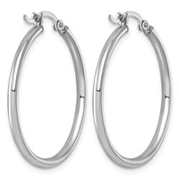 Sterling Silver Rhodium-plated 2mm Round Hoop Earrings view 4