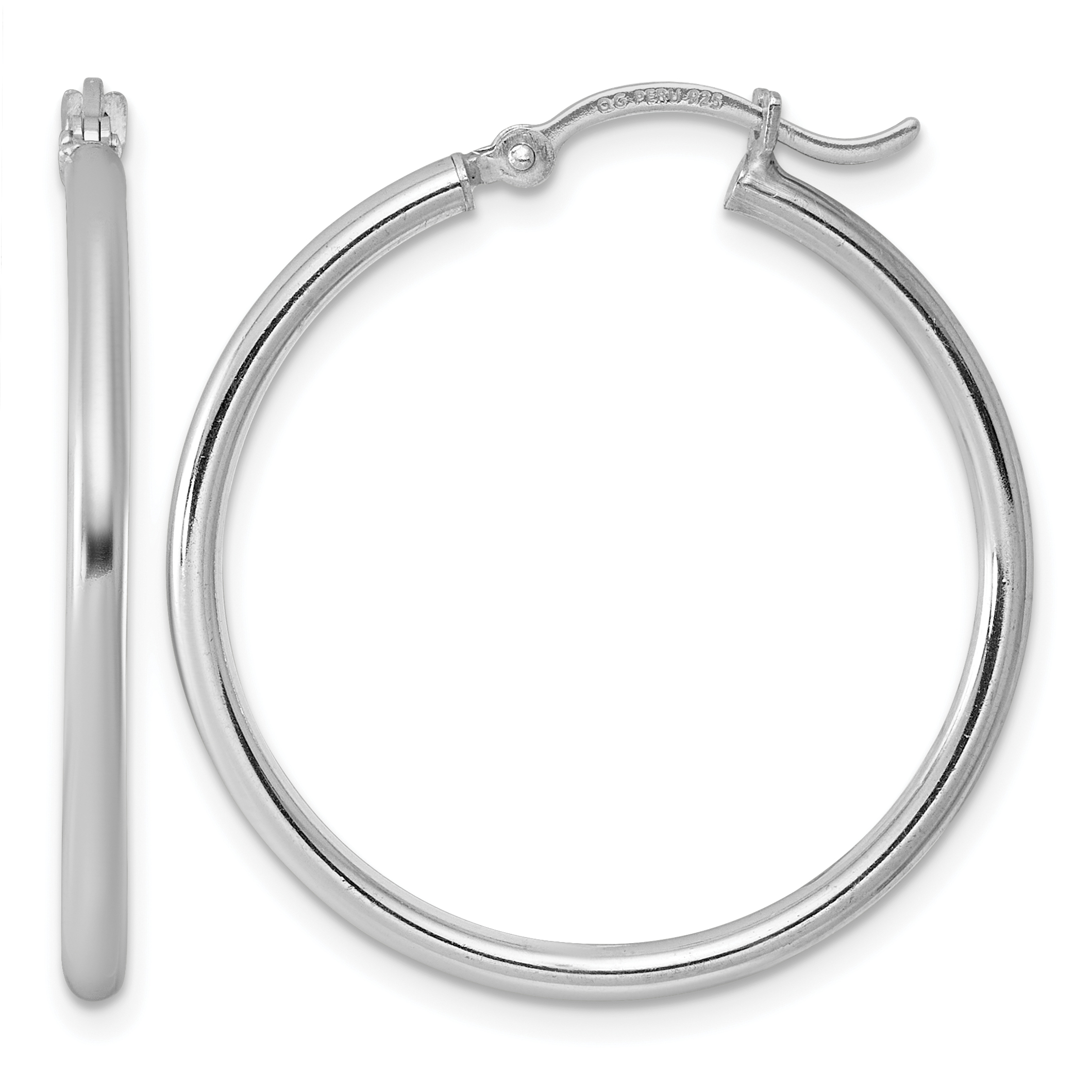 Sterling Silver Rhodium-plated 2mm Round Hoop Earrings (QE802)