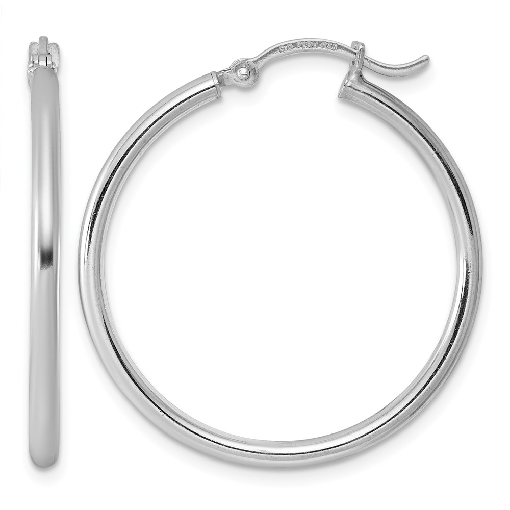 Sterling Silver Rhodium-plated 2mm Round Hoop Earrings (QE802)
