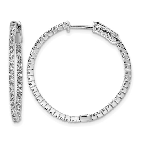 Sterling Shimmer Sterling Silver Rhodium-plated 80 Stone 1.25mm CZ in and Out Round Hinged Hoop Earrings