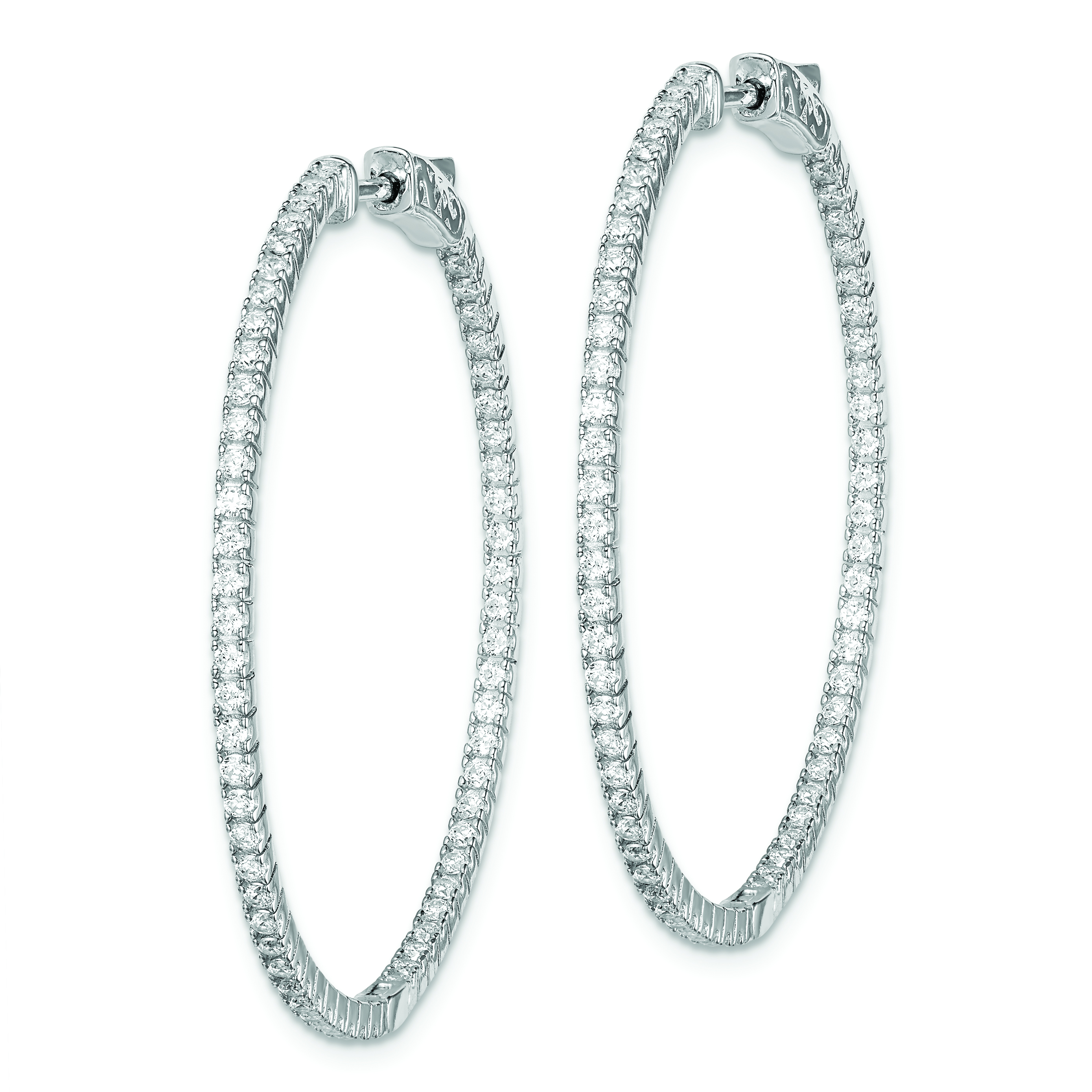 Sterling Silver Rhodium-plated CZ In and Out Hinged Hoop Earrings ...